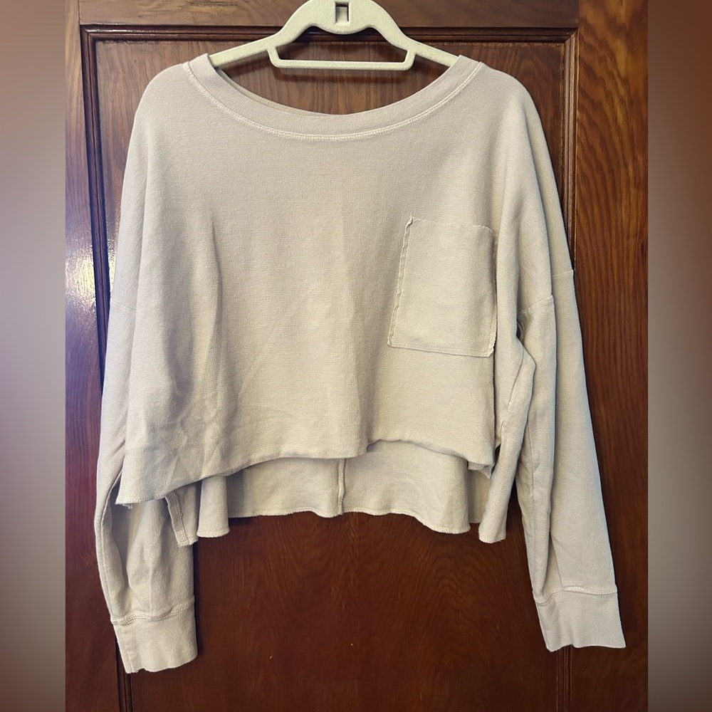 Hashttag Beige Long Sleeve Oversized Crop Top Size Small